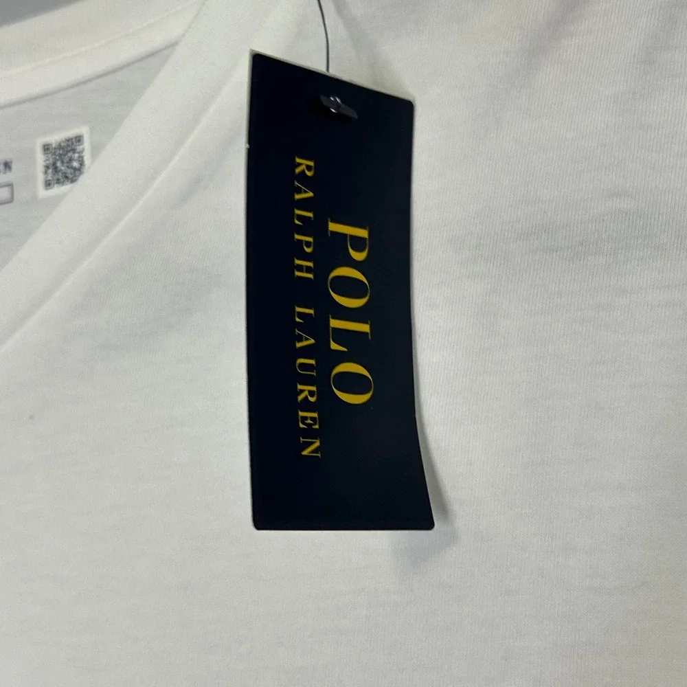 Polo Ralph Lauren Mens White V-Neck T-Shirt Classic Fit Cotton Large NWT